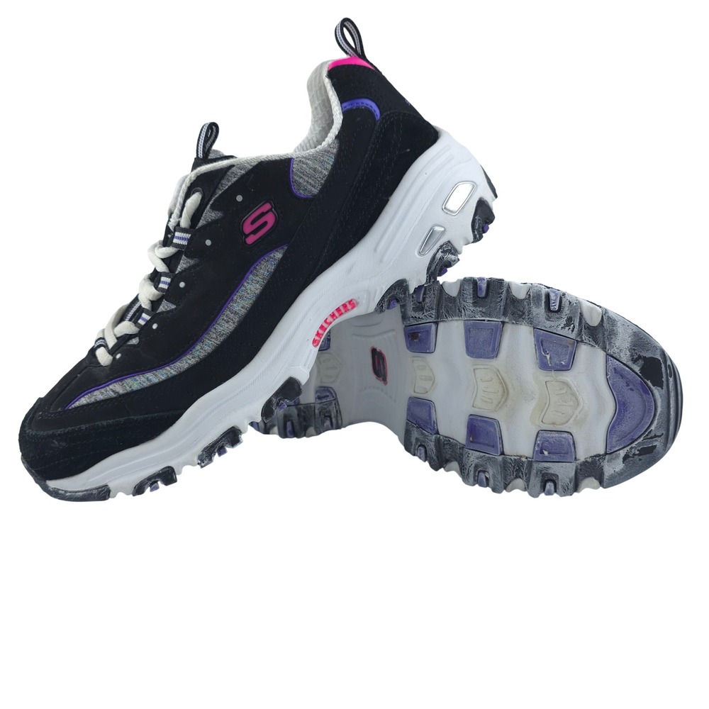 Skechers D'Lites Sneakers Womens 9 Black Grey Pink Purple 149060 Chunky Retro